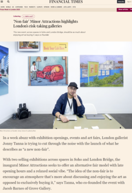 Financial Times feature on Minor Attractions, photo of Jonny Tanna in Harlesden High Street Gallery 